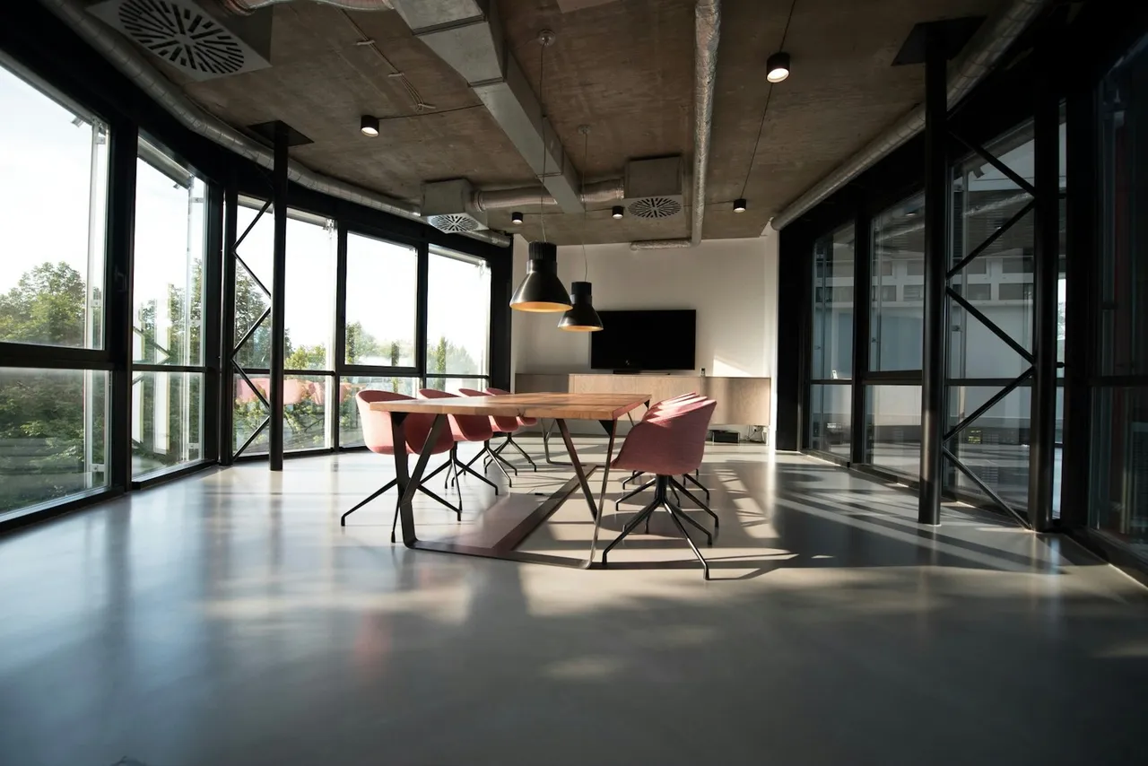 Warm contemporary workplace designed for focused collaboration
